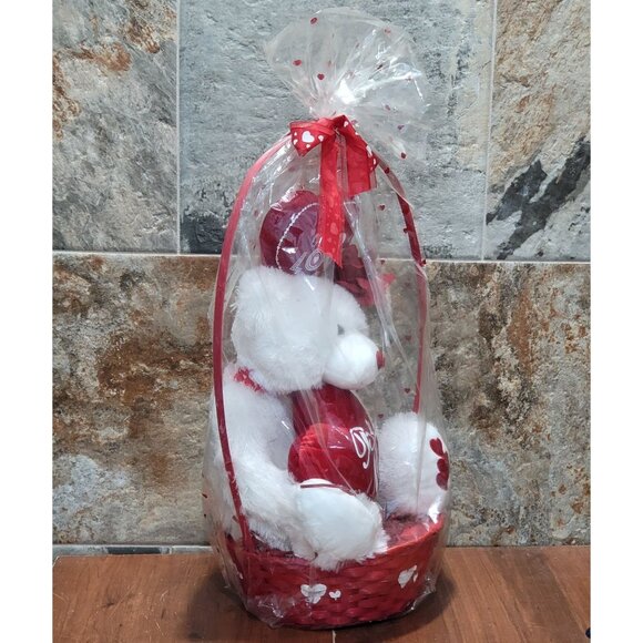 Valentines Day Gift Be Mine Bear Plush Love Heart in Gift Basket Stuffed Animal - Picture 11 of 16